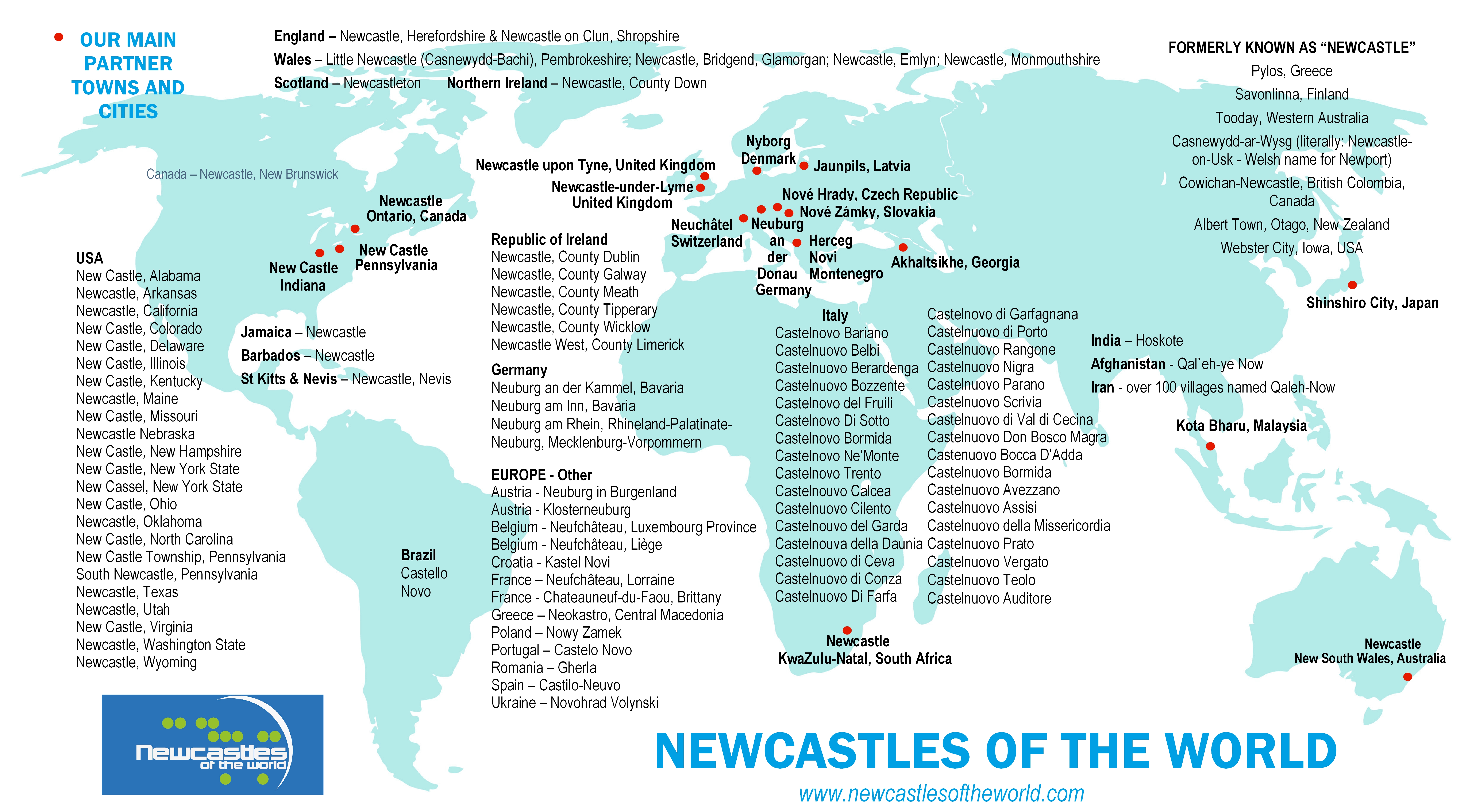 Newcastles of the World map 2019